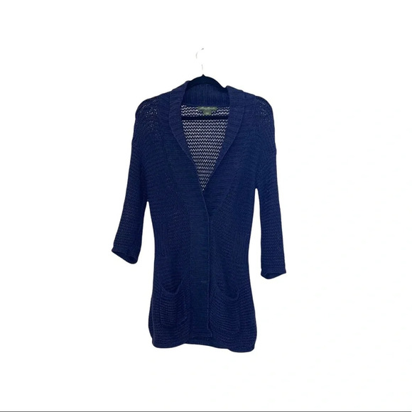 Eddie Bauer Navy Blue Open Stitch Knit Heavyweight Tunic Cardigan Small Women’s - Picture 13 of 13